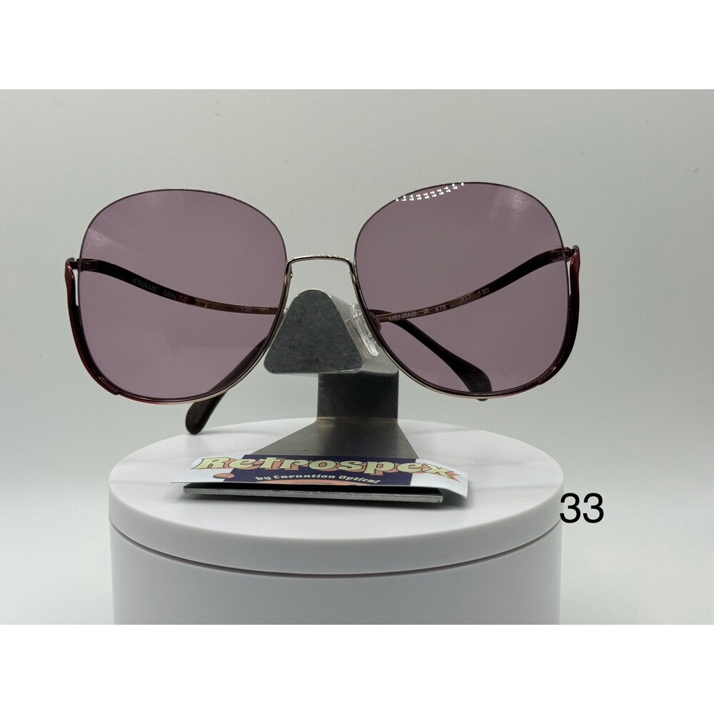 Vintage Oversize Sunglasses NOS Drop Temple Purple Lens Gold/Burgundy Frame 80s